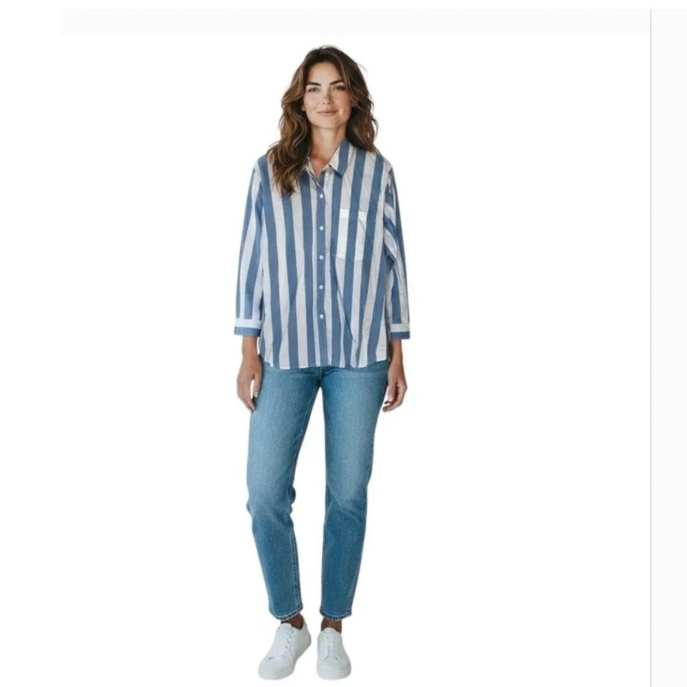 Rails Arlo Shirt Rue Stripe Blue White Cotton Tencel Button Down‎ Womens Large